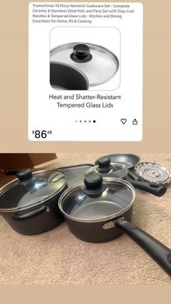 Nonstick Cookware Set - Complete Ceramic & Stainless Steal Pots and Pans Set with Stay-Cool Handles & Tempered Glass Lids - Kitchen and Dining Essenti