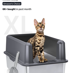 Enclosed Stainless Steel Cat Litter Box with Lid, XL Extra Large Litter Box for Big Cats, Metal Litter Pan High Sided