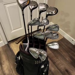 Complete Set of Men’s Left Handed Taylormade Golf Clubs with ClicGear Bag