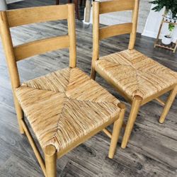 🪑 Open Box – Rustic Wooden Chairs with Woven Rush Seats (Set of 2)