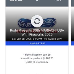 2 Tickets - Mariachi USA 2025 at Hollywood Bowl - June 28