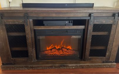 Rustic Farmhouse TV Stand with Electric Fireplace Insert – 60” Entertainment Center
