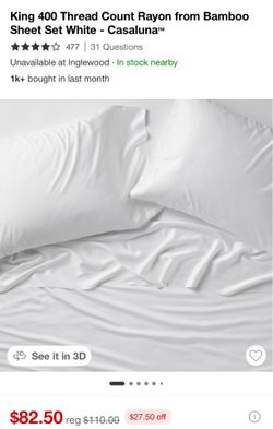 King 400 Thread Count Rayon from Bamboo Sheet Set White - Casaluna