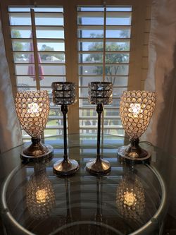 2 diamond Lamps and 2 Diamond Candle Holders