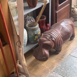 Solid Wood Hippo Statue