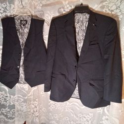 NWOTGS Joseph Abboud Men's Blazer Black w Pinstripes and Suit Vest Black Both Silver Paisley Sz 39R Custom Unused Set So There's A Name Stitched On Th