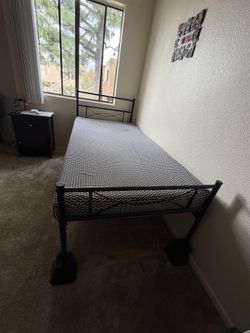 Twin Size Metal Bed Frame With Mattress And Bed Risers