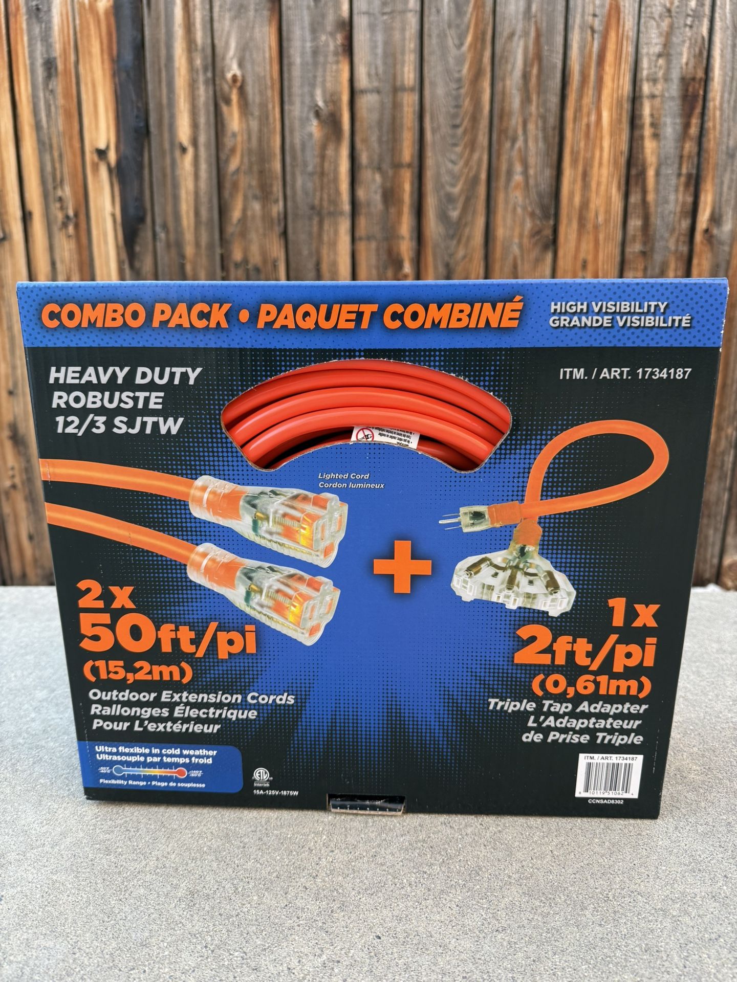 Cord Heavy Duty 50ft+50ft + Triple Adapter 2 Ft. 12 GAUGE