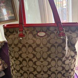 Vintage Coach Signature Tote with Leather Trim and Shoulder Strap