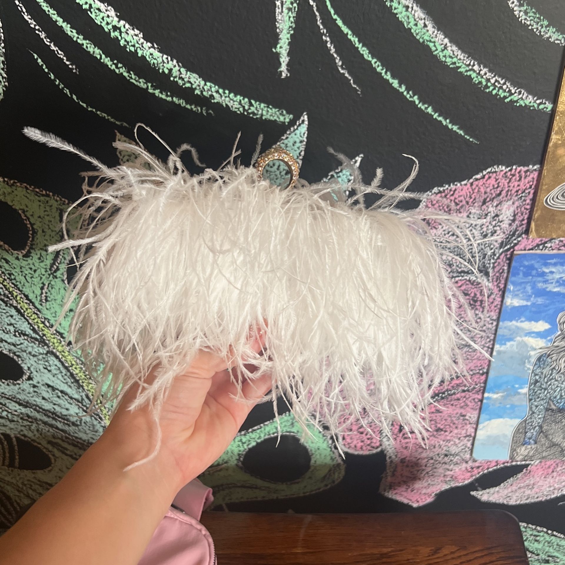 Really Fun White Feathered Clutch