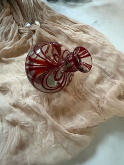 Hand-Blown Glass Perfume Bottle Red Swirl