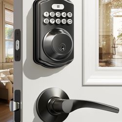 Veise Keyless Entry Door Lock with 2 Lever Handles - Electronic Keypad Deadbolt - Matte Black 