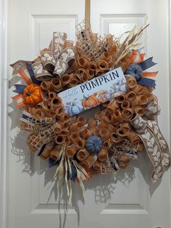 Hello Pumpkin fall mesh wreath