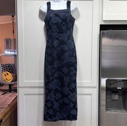 Vtg XOXO Whimsigoth Fairy Grunge Navy Tapestry Damask Maxi Dress Y2K 90s Prom