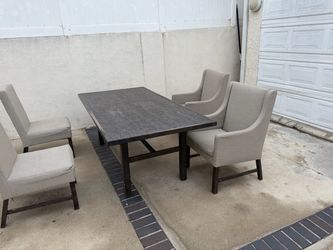 Out door Dark Wood Dining Table with 4 Upholstered Chairs