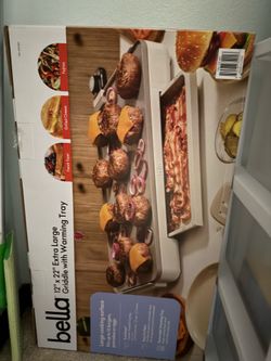 Bella 12” x 22” Extra Large Griddle with Warming Tray – New in Box
