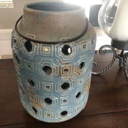 Beautiful Light Blue Case Decor Pottery And It Doubles As A Ceramic Pillar Candle Holder. .  7 x 7 x 10   (Use with 3x 6 candle)  