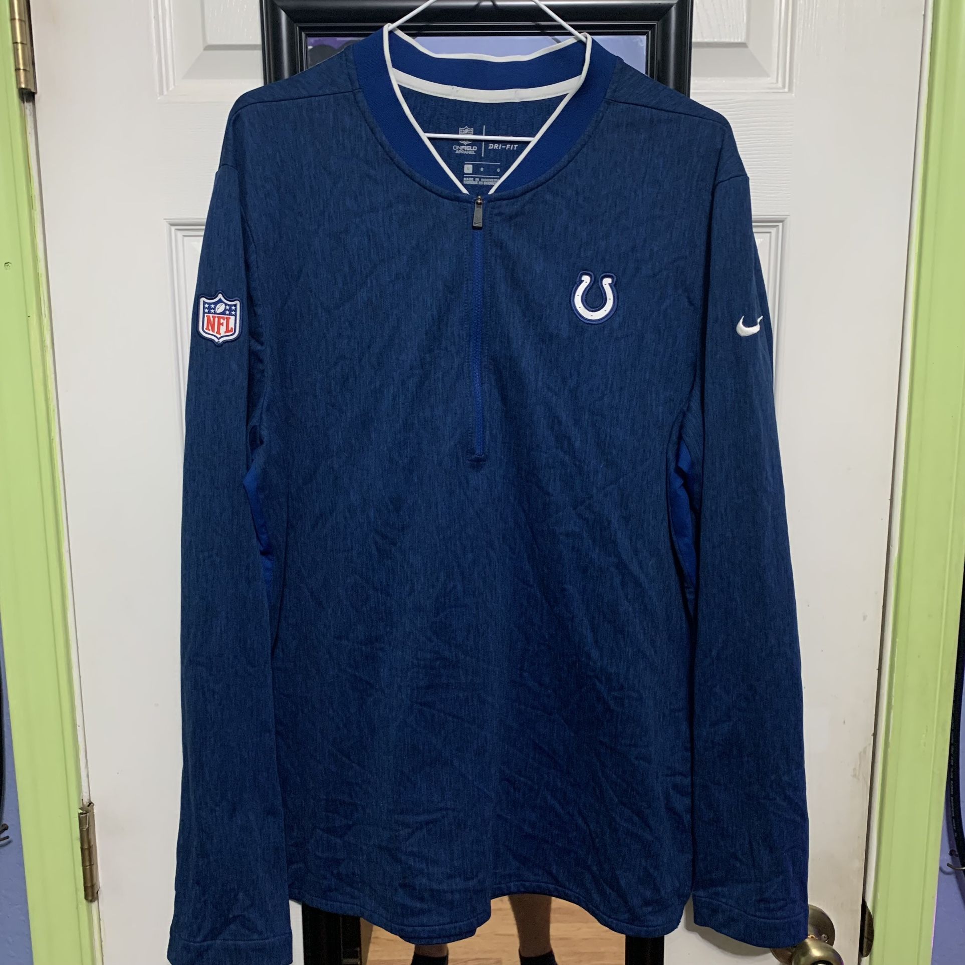 NFL Indianapolis Colts NIKE Dri-Fit 1/4 Zip Pullover Blue Jacket Men’s Sz L