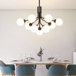 Modern Black Sputnik Chandelier, 9-Light Mid Century Pendant Lighting Fixture for Living Room Bedroom, Glass Ball  Ceiling Light Fixture 