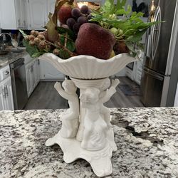 Vintage Ivory Cherubs Pedestal Bowl Footed Compote