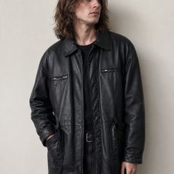 VINTAGE WILSONS Leather Belted Coat Trench Fashion Jacket Men’s Size Large 1990’s