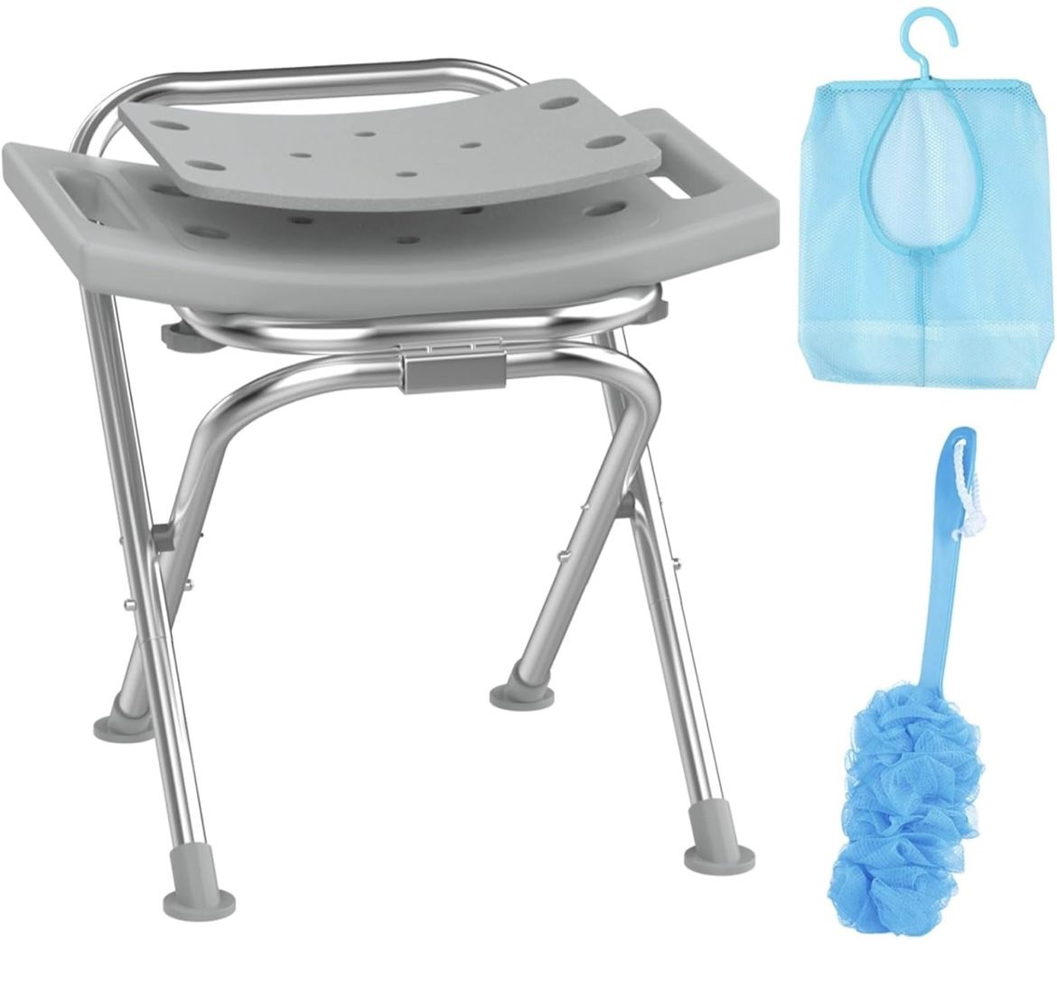 Folding Shower Chair for Inside Shower, Stainless Steel Foldable Shower Stool, 400lbs