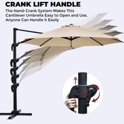 New 10ft Cantilever Patio Umbrella 360 Rotation 