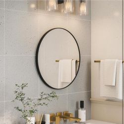 28 inch Black Round Mirror, Wall-Mounted Circle Mirror for Bathroom & Living Room Decoration