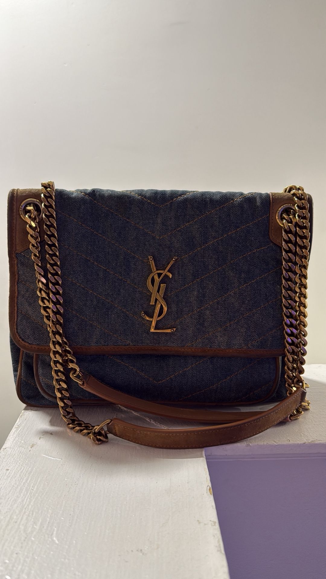Authentic YSL (Saint Laurent) Denim Flap Shoulder Bag