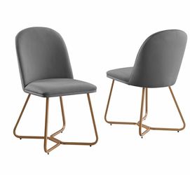 Gray Velvet Dining Chairs with Gold Legs – Set of 2