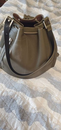Allsaints pebbled leather backpack purse conversion olive green
