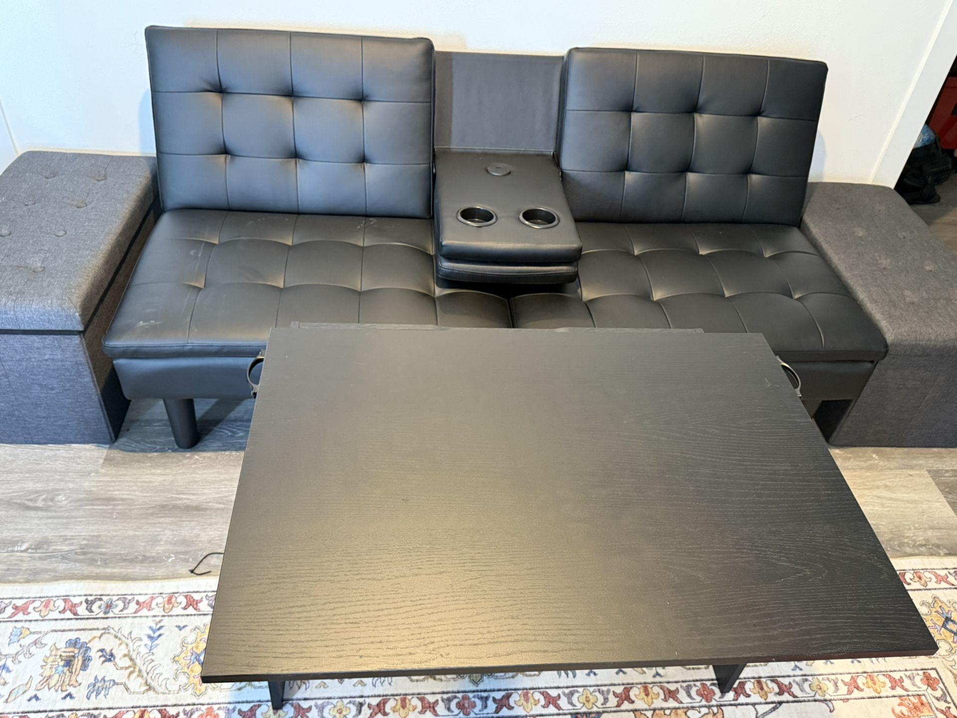 Black two Seater Couch And Coffee Table 