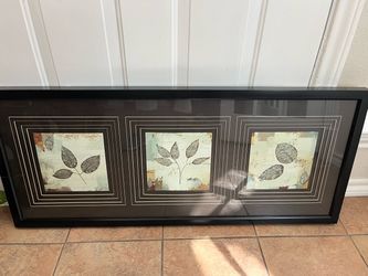 Black wood botanical leaves frame