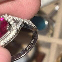 Pink Ruby With White Rubys Around 925 Sliver Ring 