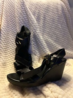 Cole Hann Black Leather Wedge Sandals