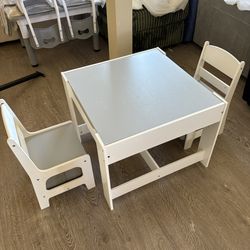 Kids Table and Chair Set, 3 in 1 Wooden Activity Table with Storage Drawer, Gray