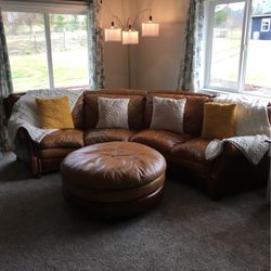 Full Grain Leather Couch/Sofa/Sectional With Matching Ottoman  By Flexsteel 