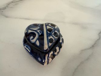Small Heart Pottery Trinket Box Blue and White