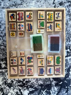 Melissa & Doug Deluxe Wooden Stamp and Coloring Set – Vehicles