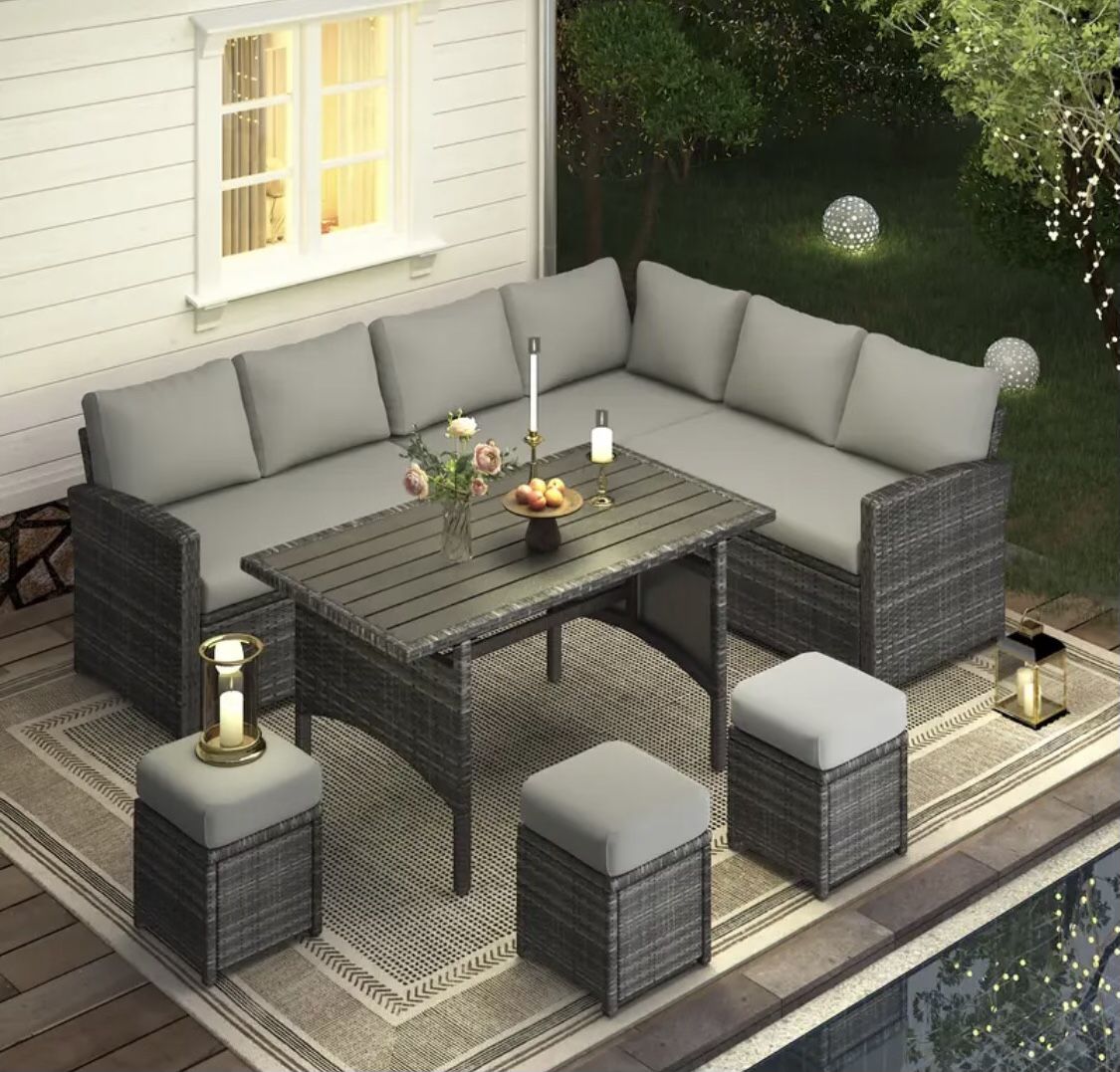 Brand New Gray Patio Set Outdoor Furniture Set With Dining Table