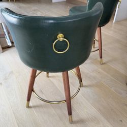 2 Pairs (4 total)  Green Swivel Bar Stools Mid Century Style