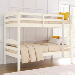 Solid Wood Twin-over-Twin Convertible Bunk Bed, White