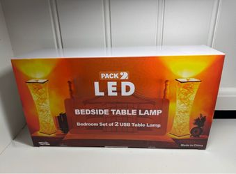 Brand New Bedroom Set of 2 USB Bedside Table Lamps (LED Bulbs Inc)