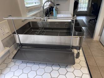 Simplehuman Stainless Steel Dish Rack + Wine Glass Holder