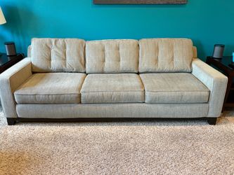 3-Seat Tufted Sofa in Beige/ Brown Fabric