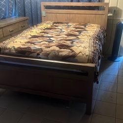 Queen Frame Bed, Box Spring And Mattress 