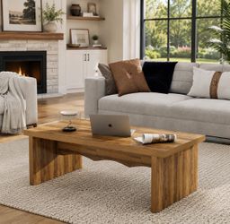 Rustic Coffee Table with Wood-Grain, 47 Inch Thick Wooden Mid Century Modern Coffee Tables Farmhouse Rectangle Coffee Center Tables for Living Room,