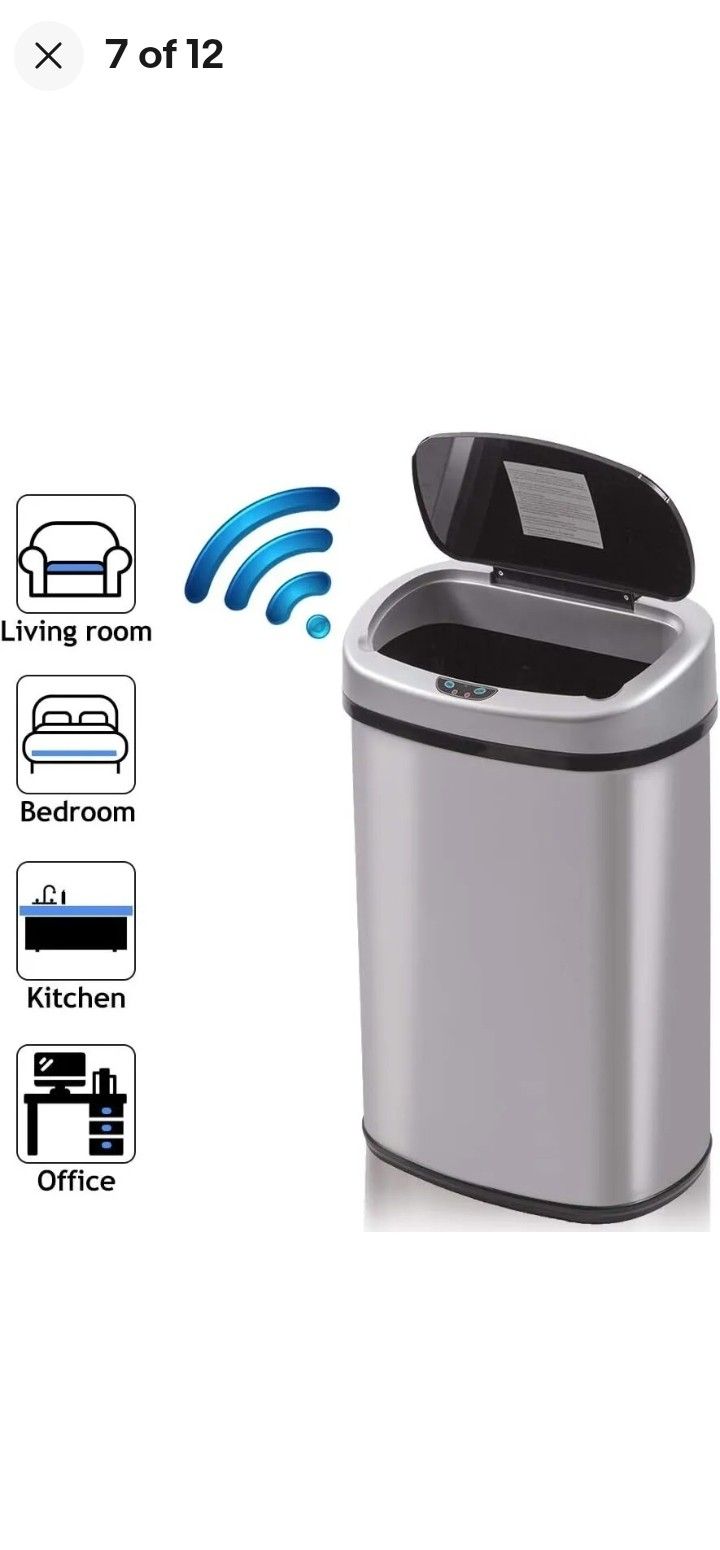 13-Gallon Touch Free Automatic Trash Can Stainless Steel Kitchen Garbage Can New