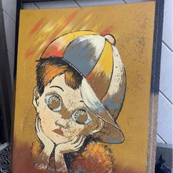 vintage big eyes pinting art mid century mcm very rare!