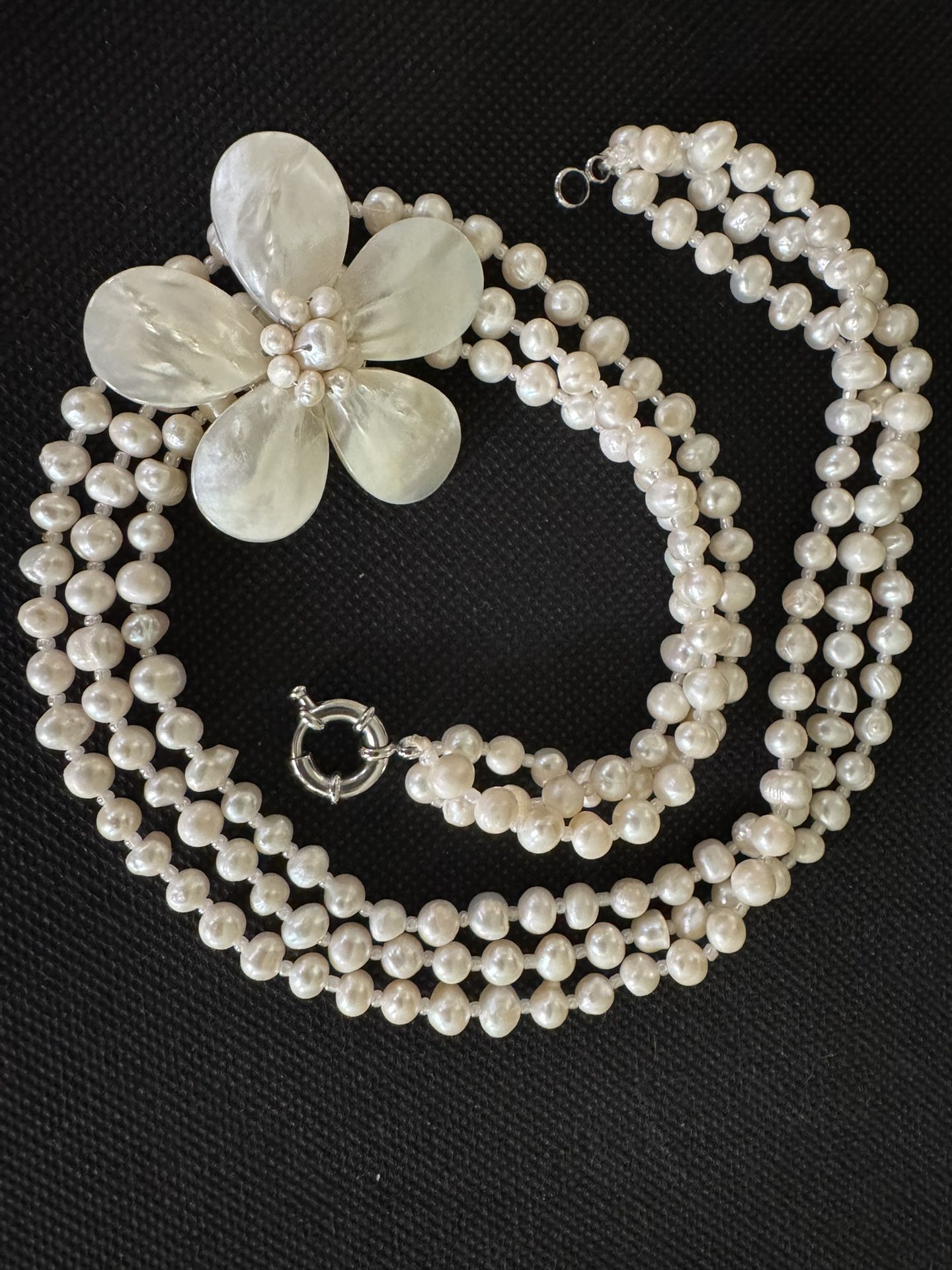 Unique Real pearl necklace and shell brooch Set